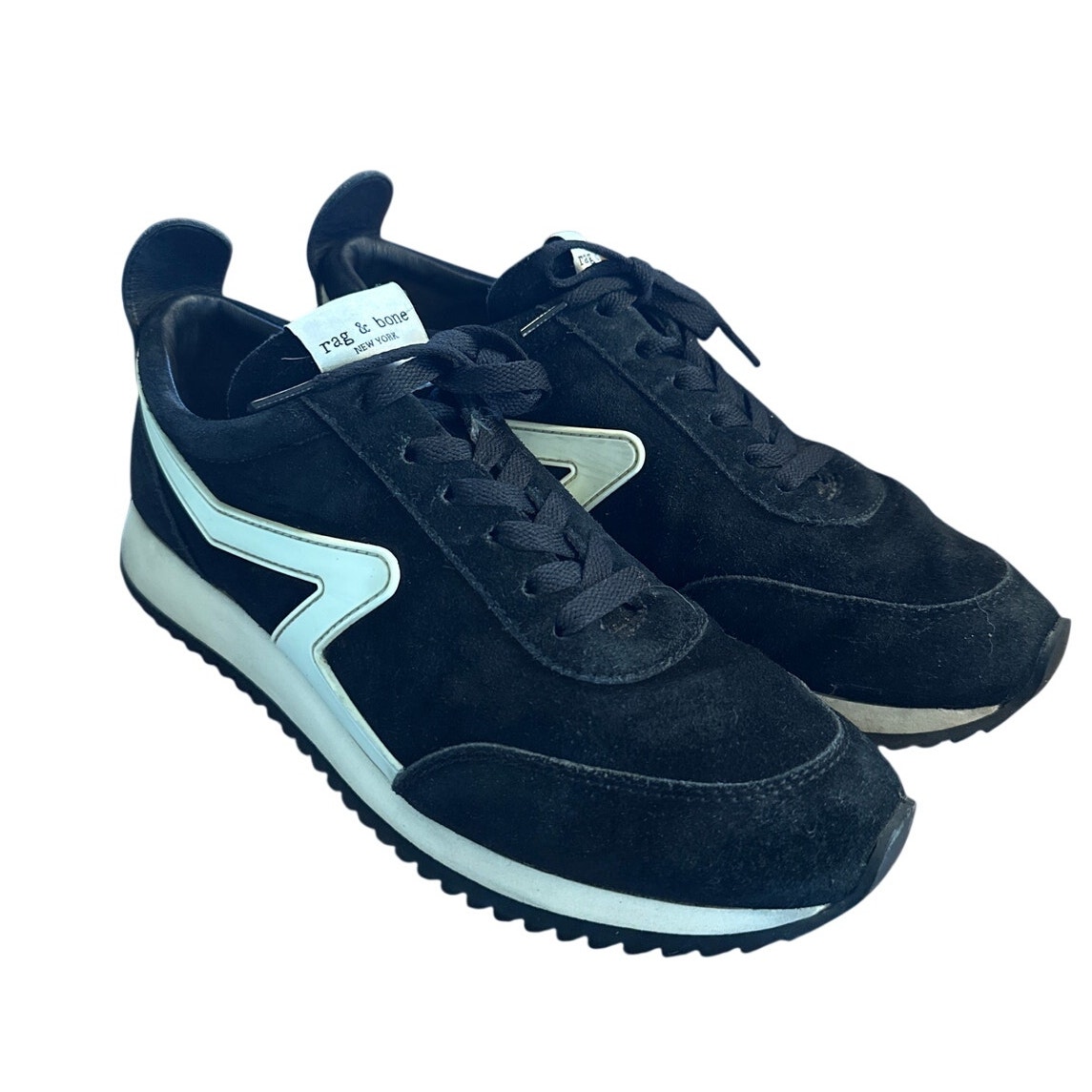8.5 Rag & Bone New York Retro Runner Black Lace-Up Sneakers Shoes Suede Low-Top